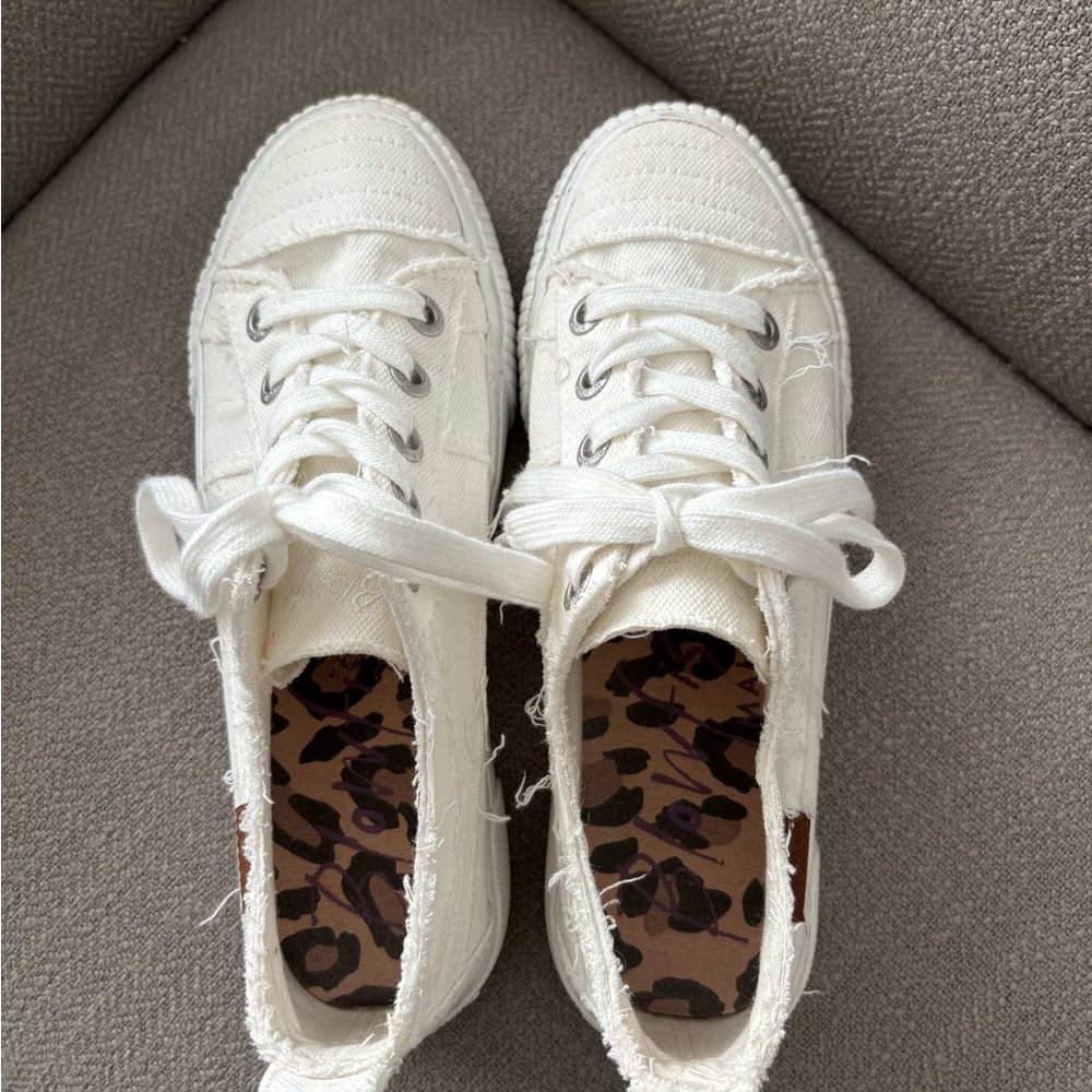 Blowfish White Canvas Sneakers with Leopard Lining